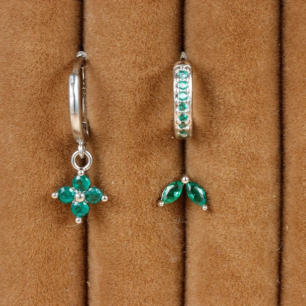 3-Piece Green Crystal Stainless Steel Hoop Set