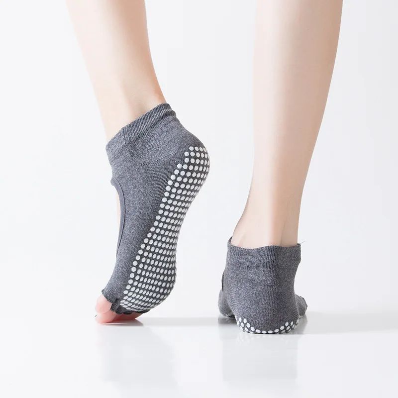 Womens Five-Toe Backless Non-Slip Pilates Socks – Breathable Cotton Yoga & Ballet Fitness Grip Socks