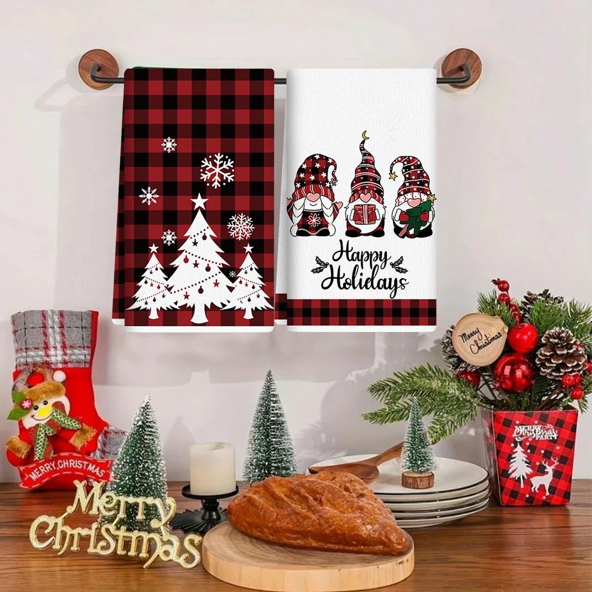 Merry Christmas Santa Kitchen Towels Set of 2