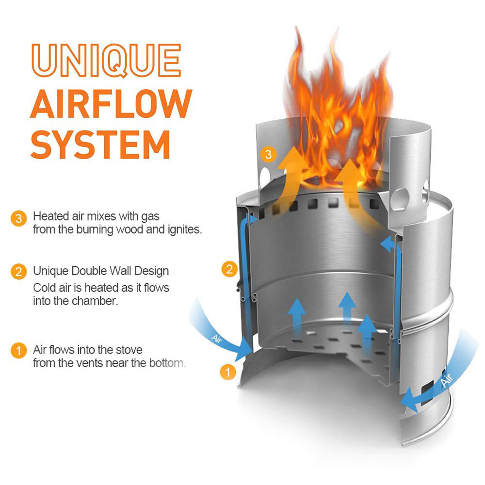 Portable Camping Stove Lightweight Stainless Steel Wood Burning Backpacking Stove for Hiking Survival Cooking