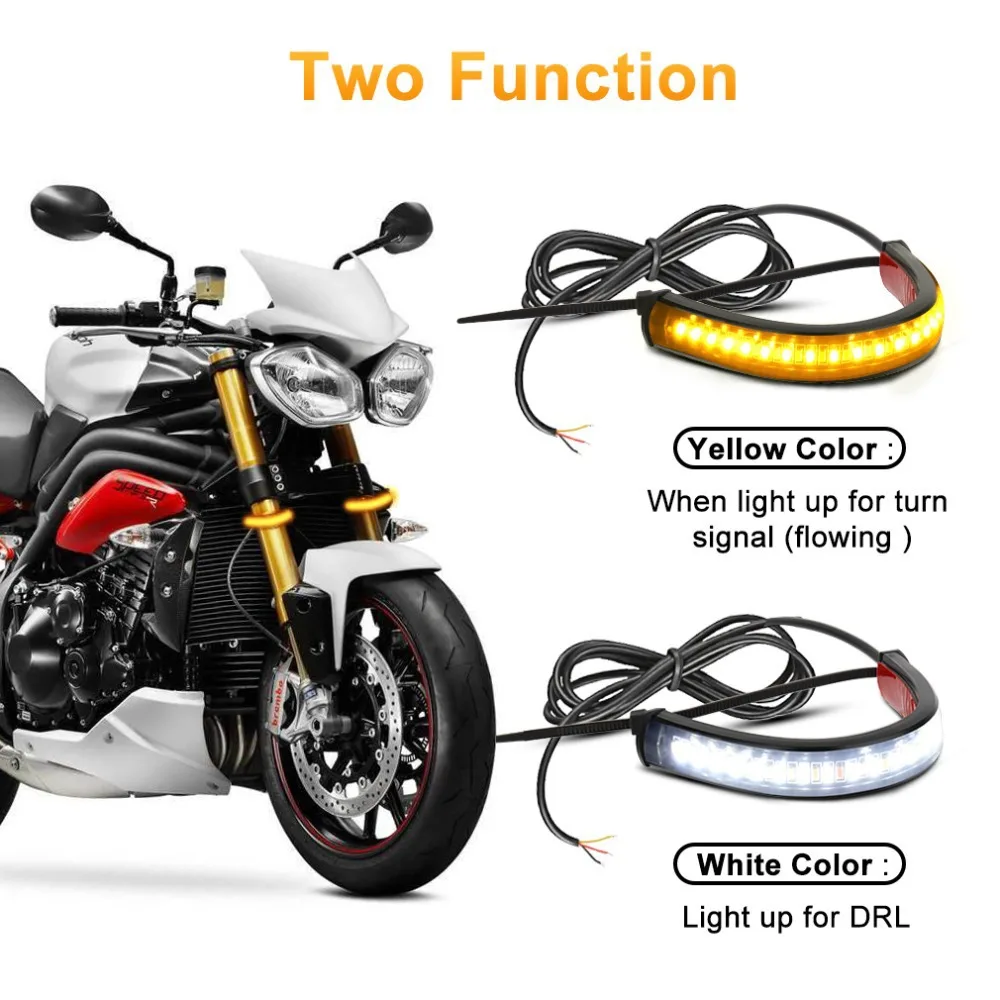 LED Motorcycle Turn Signal Light & DRL Amber White Fork Strip Lamp