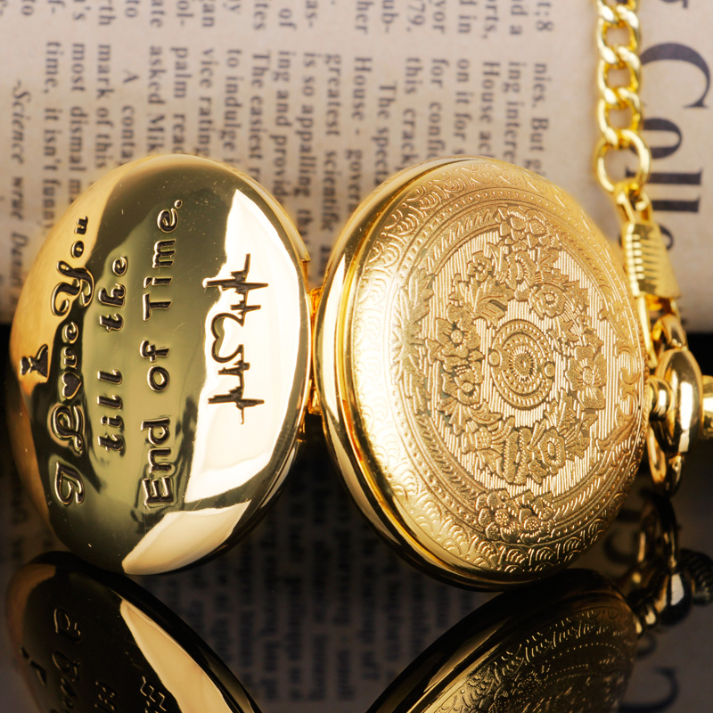 I Love You Couple Gift Watch Pendant, Luxury Golden Quartz Pocket Watch, High Quality Fashionable Christmas Gift