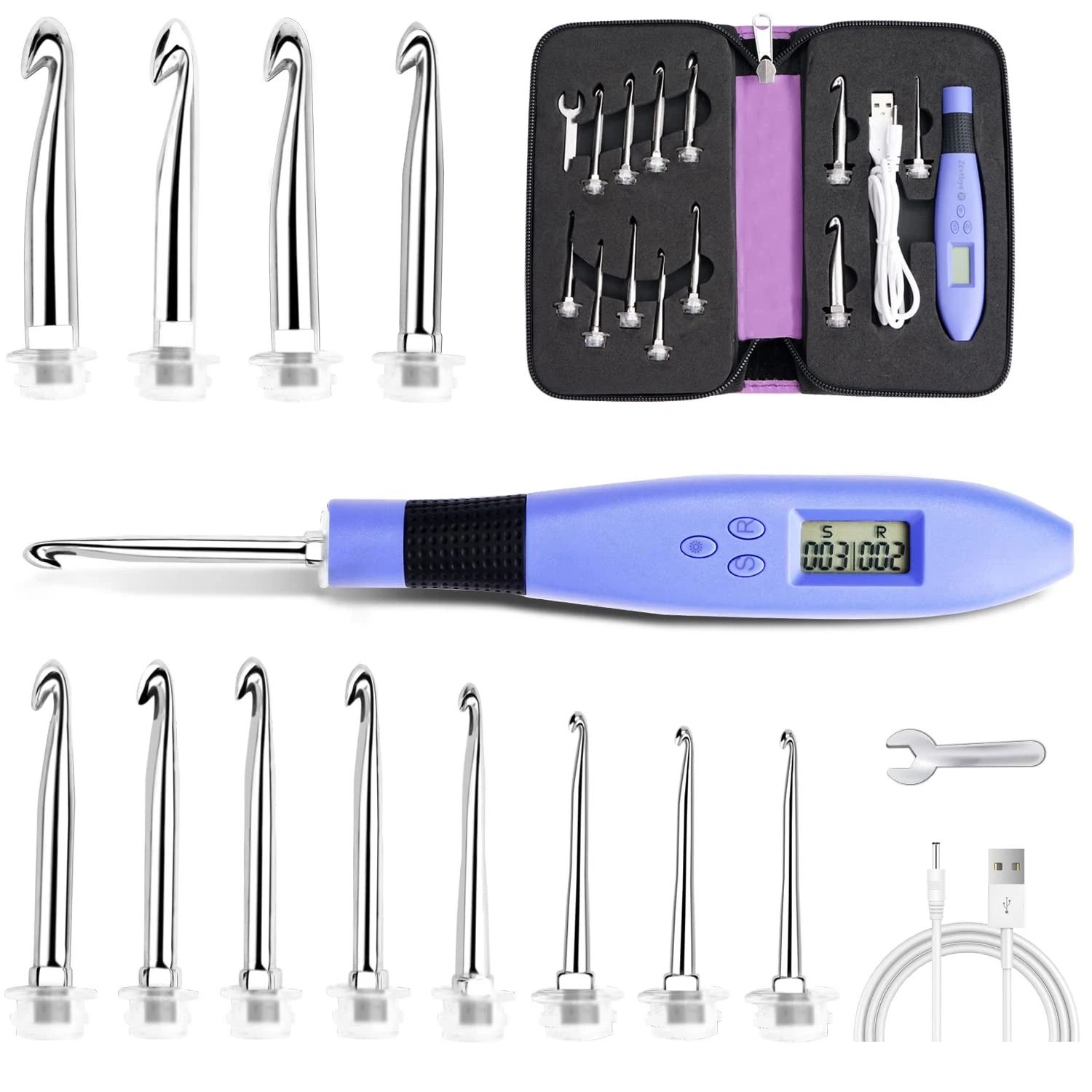Ergonomic Crochet Hook Set with LED Light and Digital Row Counter