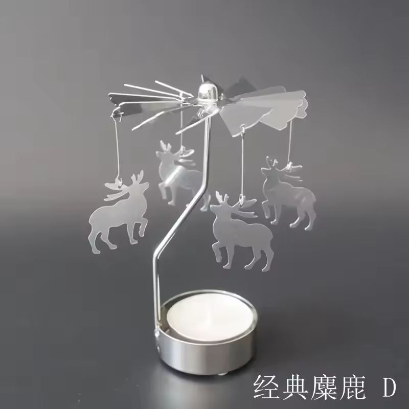 Rotating Metal Carousel Tea-Light Candle Holder - Festive Spinning Xmas Centerpiece