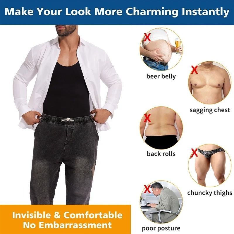 Men's Compression Bodysuit Full Body Shaper Slimming Undershirt