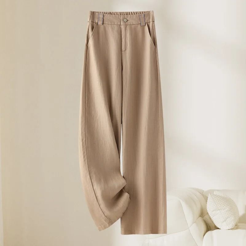 Women Linen Straight Leg Long Pants 2026 Summer High Waisted Lightweight Wide Leg Casual Trousers