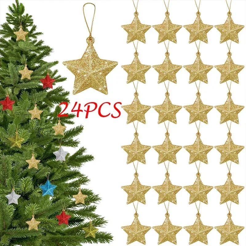 Gold Glitter Star Ornament Set | Premium Christmas Tree Pendant & Festive 2025 Holiday Decoration Infrastructure