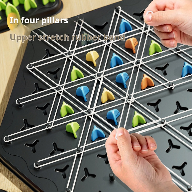 Triggle Triangle Strategy Board Game – Chain Triangle Chess Game with Rubber Bands for Family Game Night