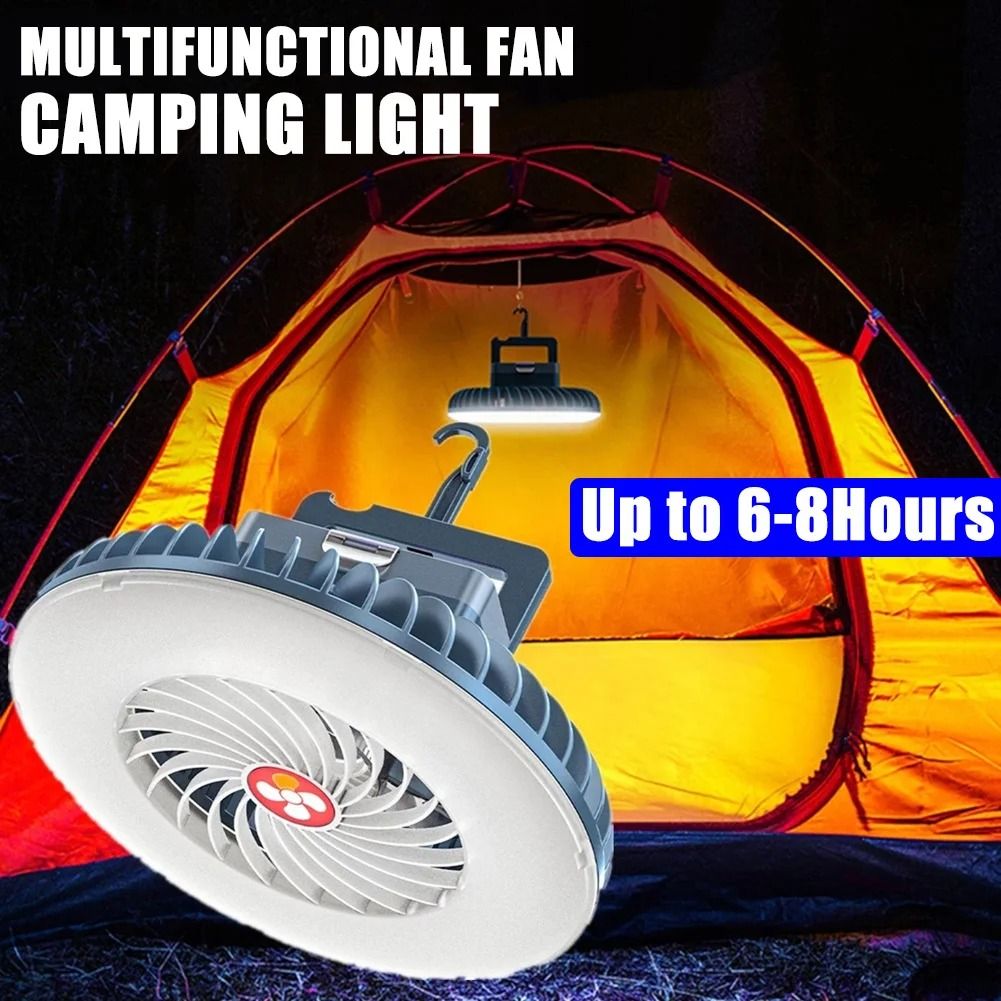 Rechargeable Camping Fan Light with LED Lamp and Power Bank