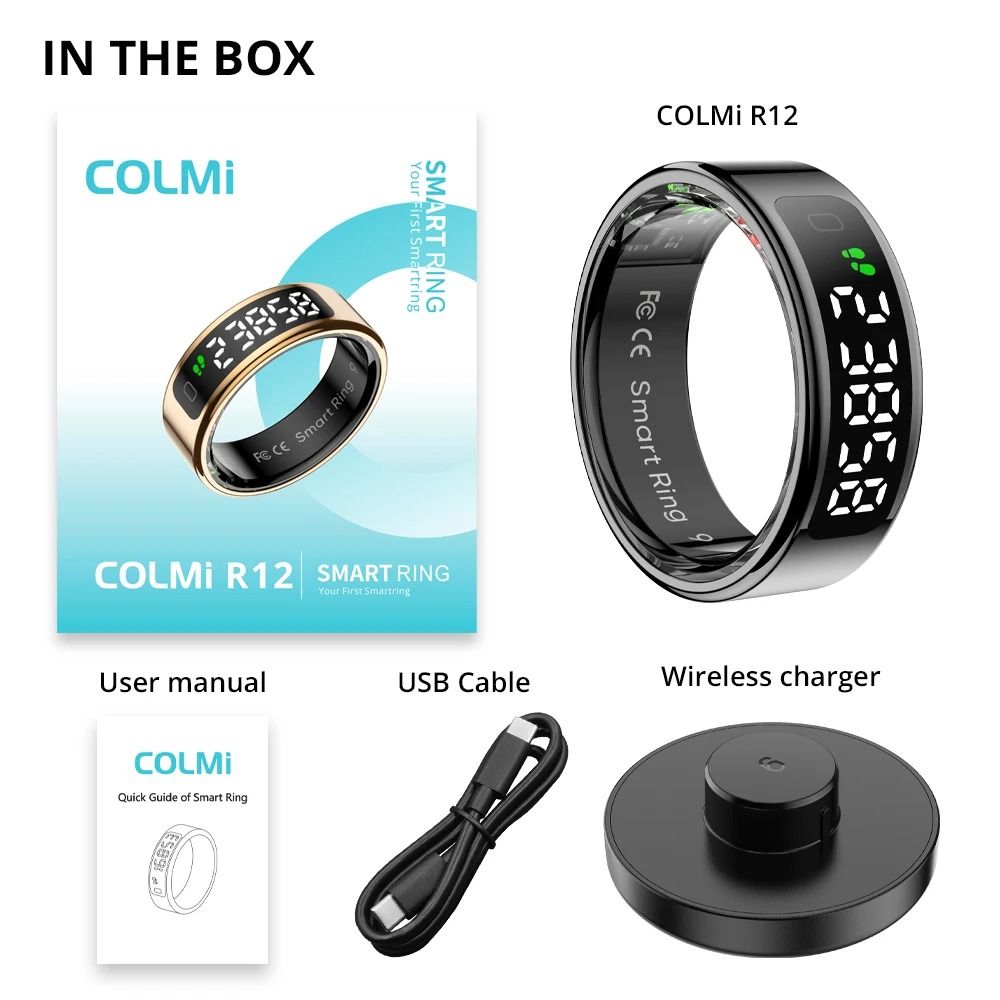 Smart Touch Health Ring with Display and Wireless Charging