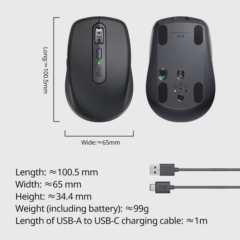MX Anywhere 3S Logitech Master Series, Wireless Silent Bluetooth Mouse, Soft Sound Office Female Tablet