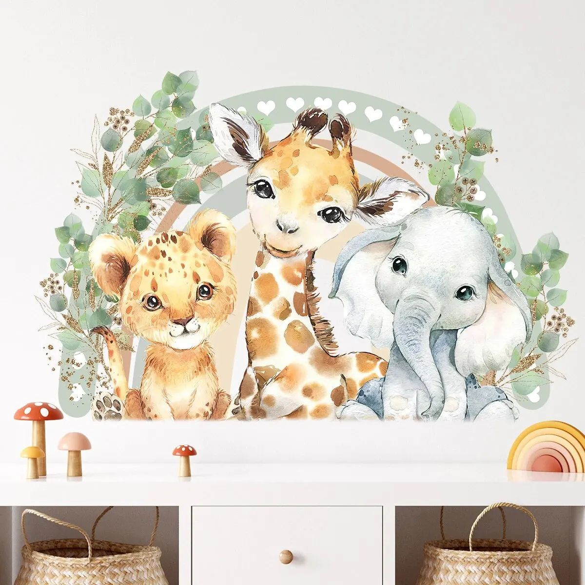 Cute Cartoon Animal Wall Stickers Rainbow Kids Room Decals