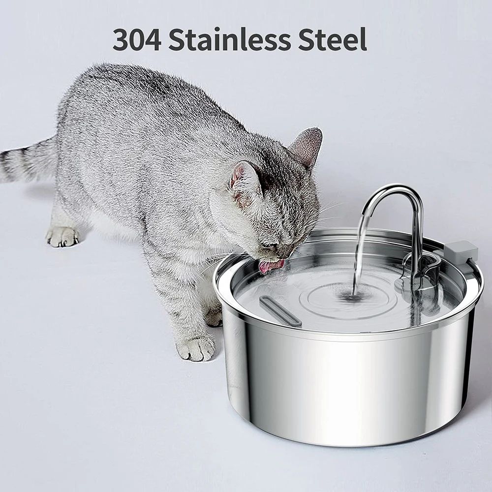 PureFlow Stainless Steel Pet Water Fountain – 101.4 fl oz Automatic USB Cat & Dog Drinking Fountain with Filter