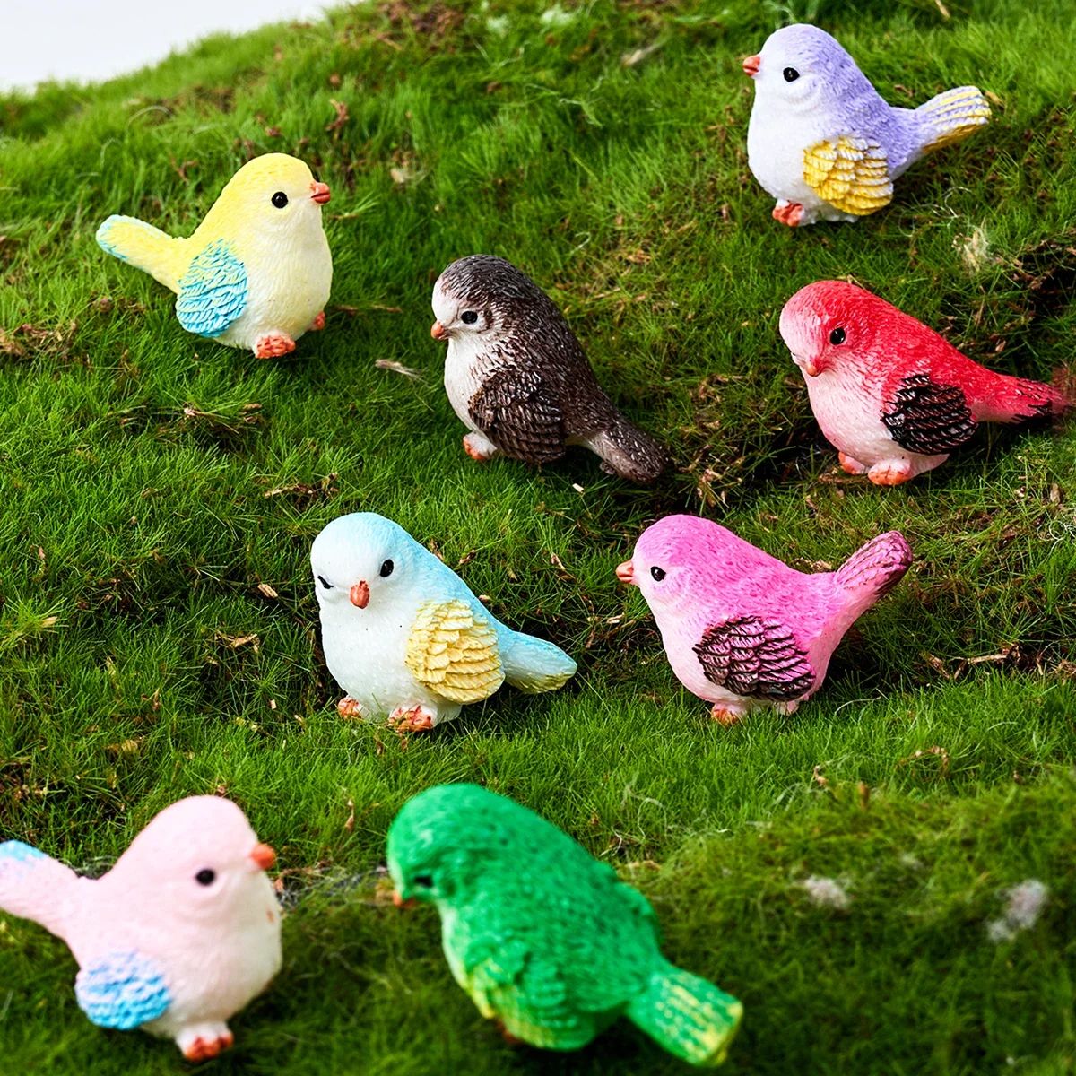 Miniature Bird Figurines Set – 8-Piece Fairy Garden & Micro Landscape Decor
