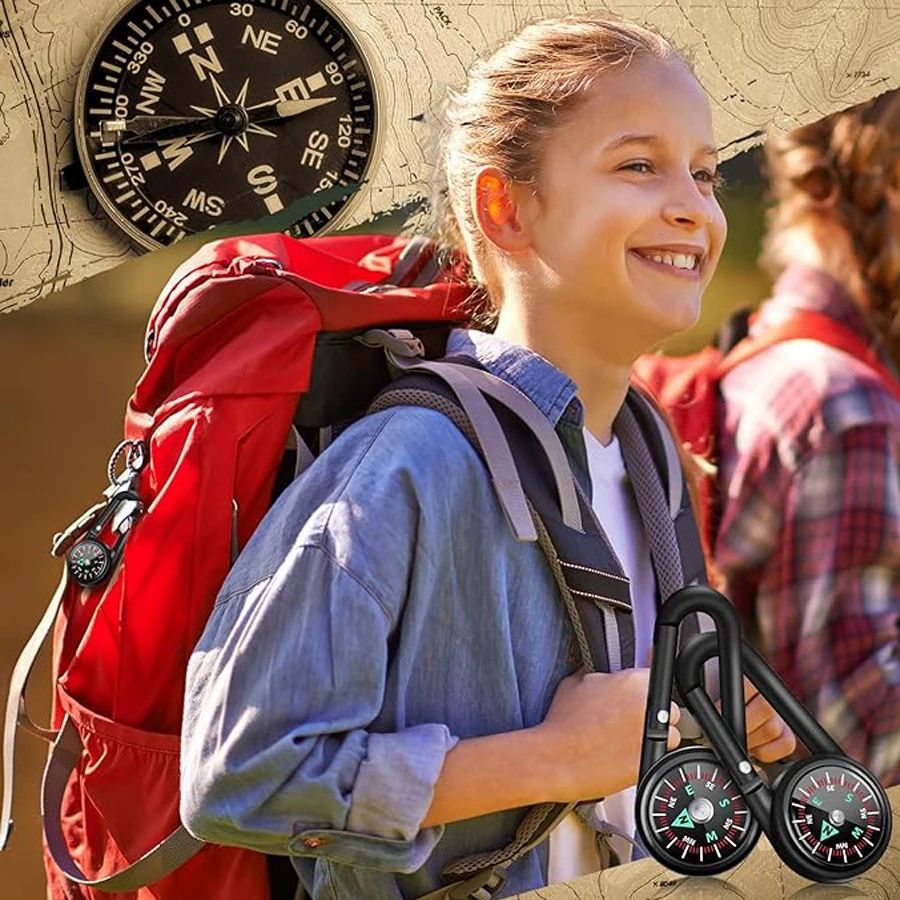 3 in 1 Mini Compass Thermometer Carabiner Keychain