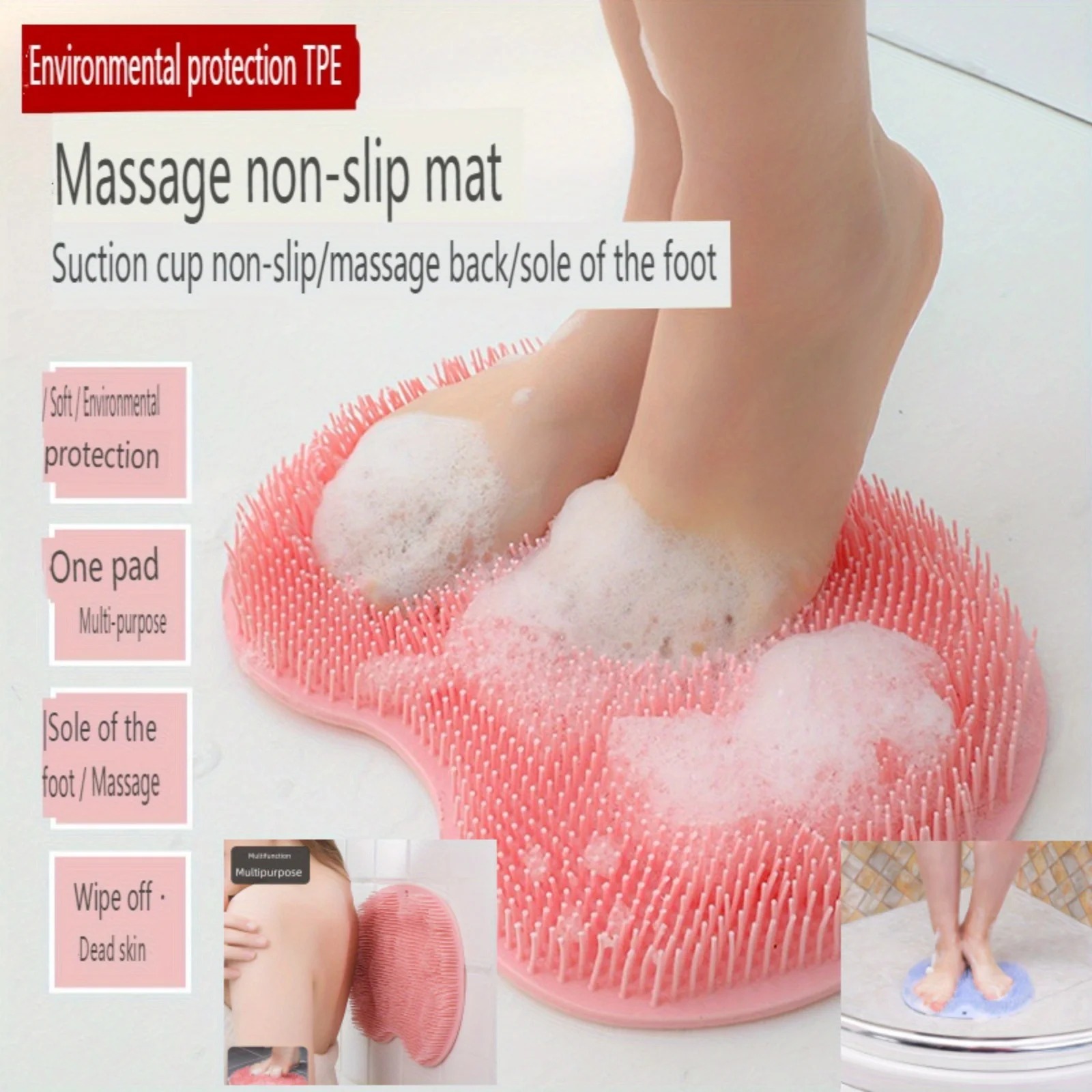 Deep Cleansing Exfoliating Foot Brush and Back Scrubber, Suction Cup Body Scrubber for Skin Dirt Removal