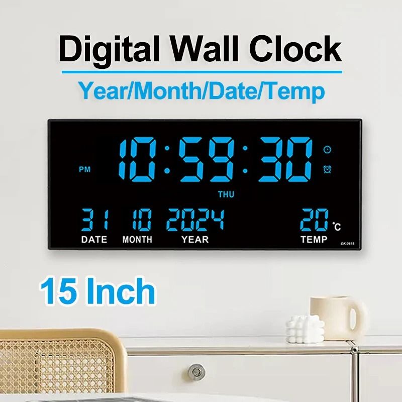 Digital Large Wall Clock Alarm Temperature Date Calendar Display 8 Sets of Alarm Clocks 14'' Electronic LED Clock Plug i