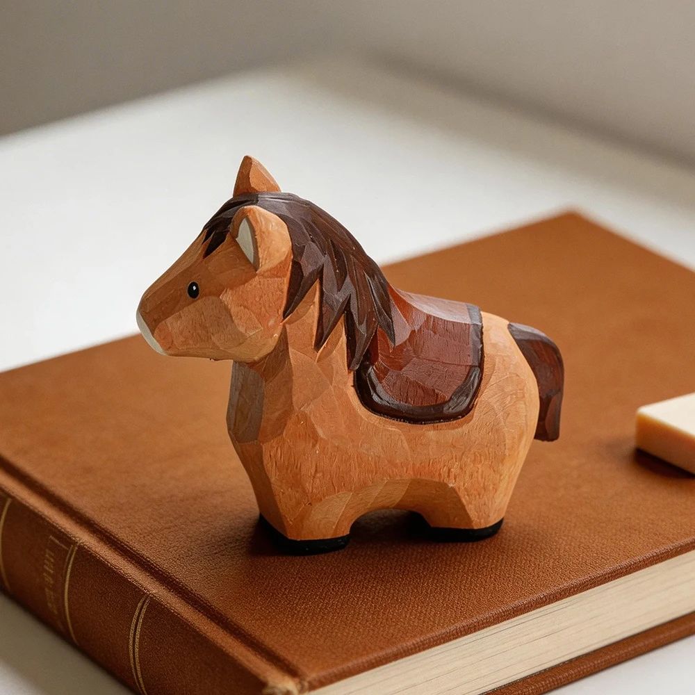 Handmade Wooden Horse Figurine Rustic Decor