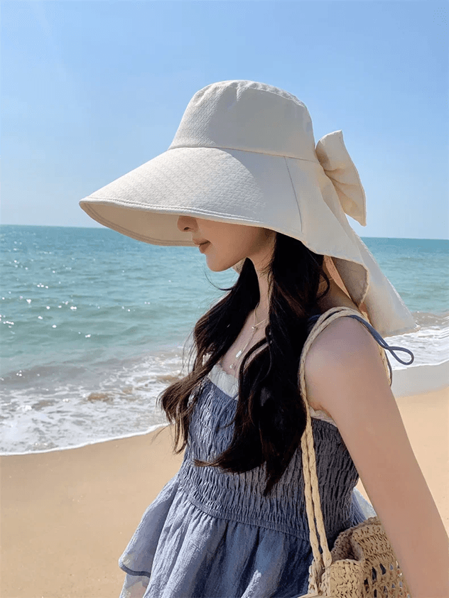 Effortless Korean Lace Wide Brim Sun Hat with UV Scarf