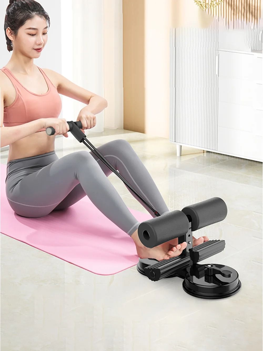 Sit-Up Assist with Dual Suction Base – Adjustable Abdominal Training Device for Home Fitness and Core Strength