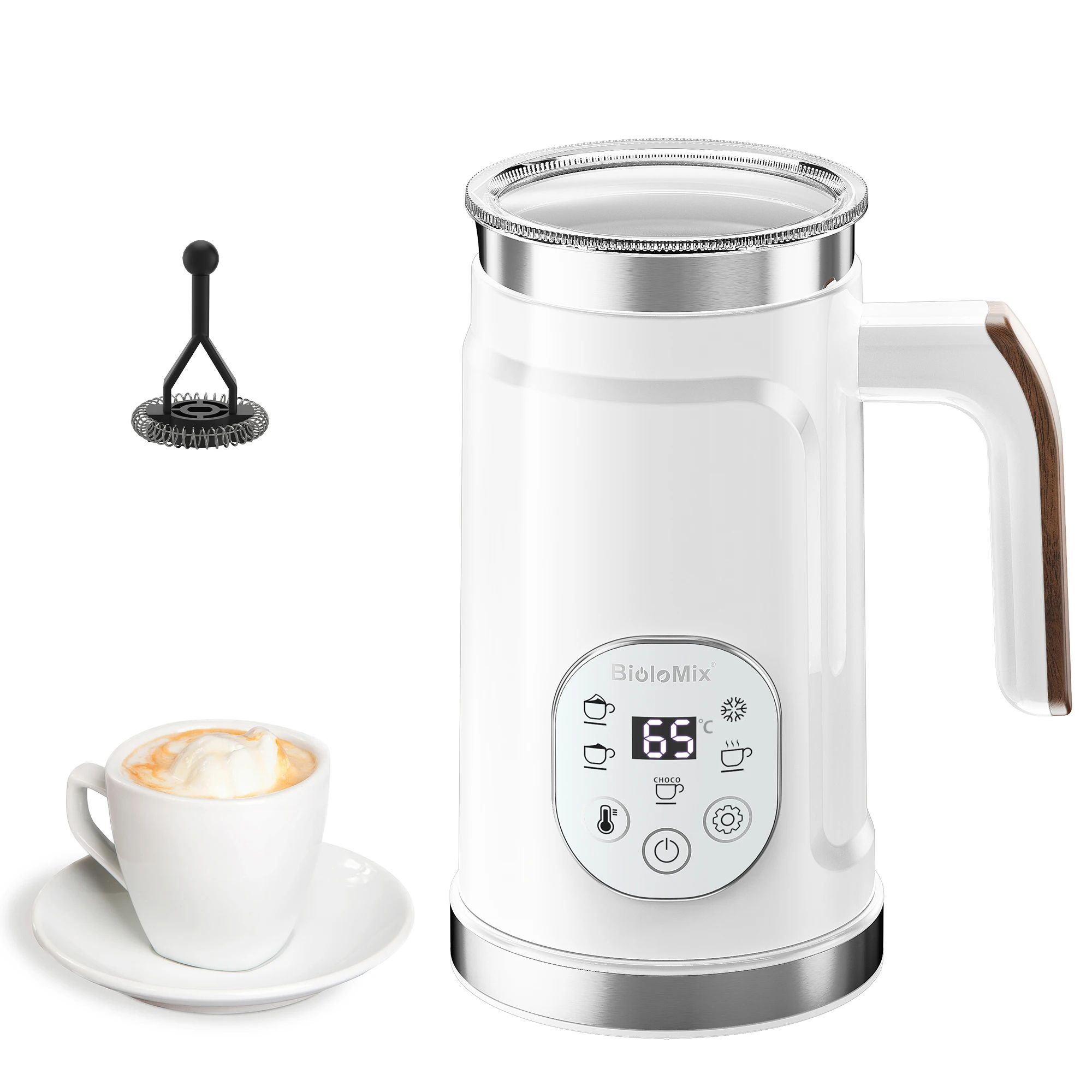 BioloMix 5-in-1 Smart Milk Frother with LED Touch Display – Hot & Cold Foam Maker & Warmer