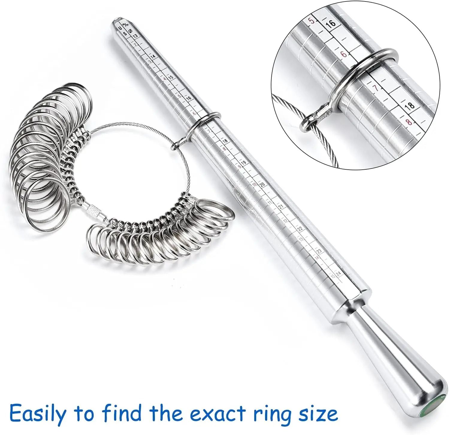 Aluminum Ring Measuring Kit with Mandrel and Finger Gauge
