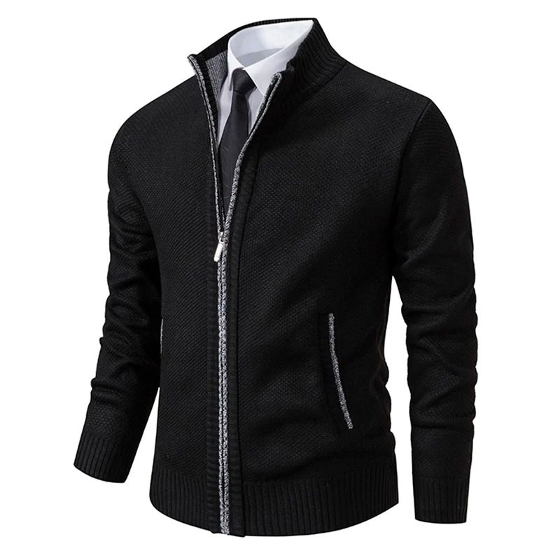Men Casual Fleece Zipper Stand Collar Cardigan Warm Winter Sweater