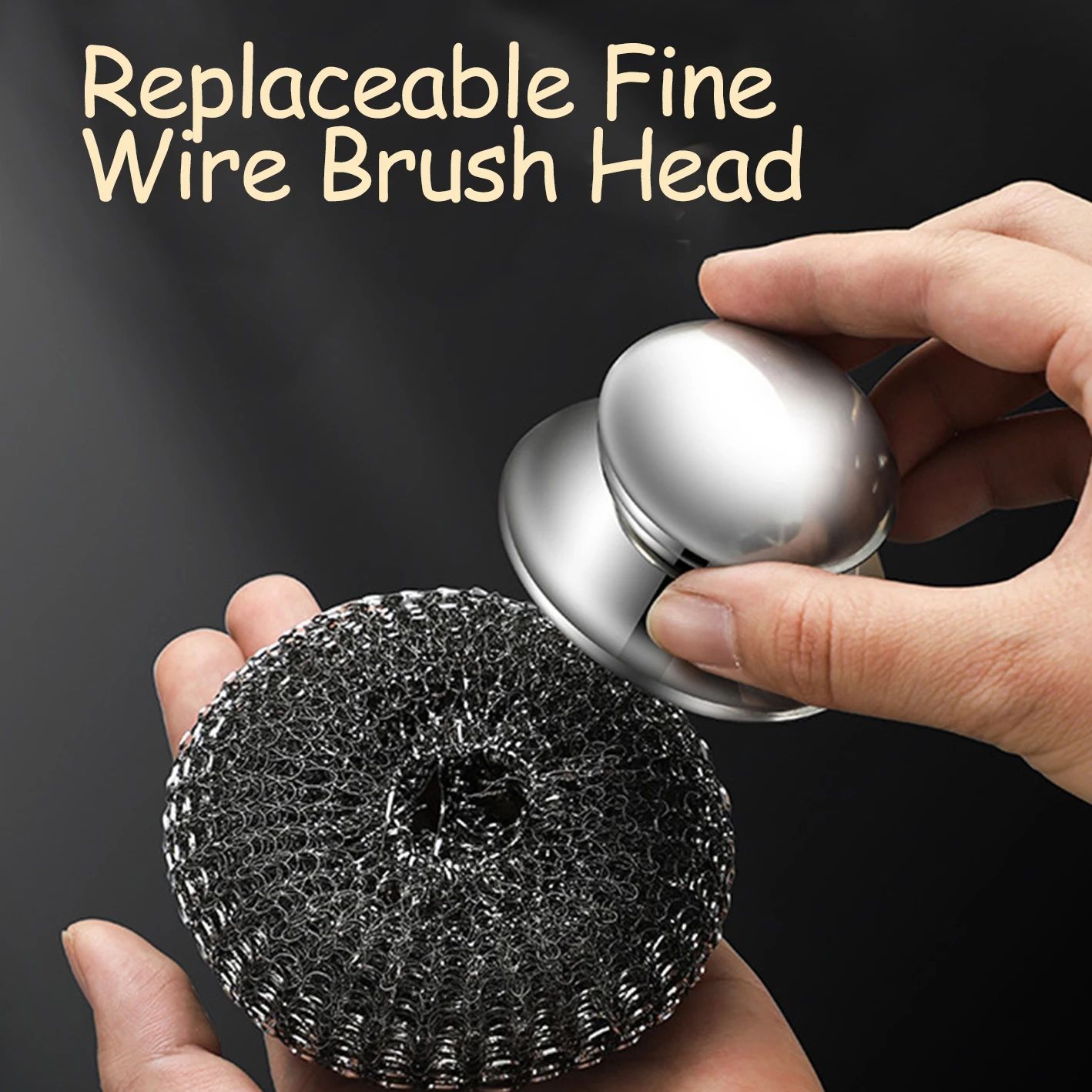 Stainless Steel Wool Scrubber Brush with Handle