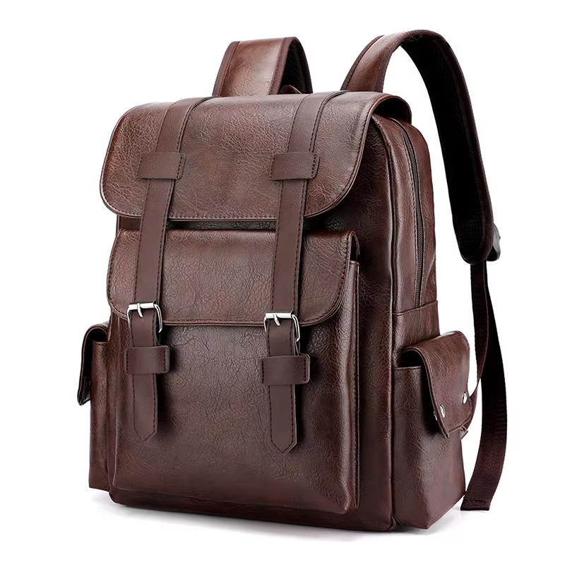 PU Leather Laptop Backpack Large Capacity Travel School Bag