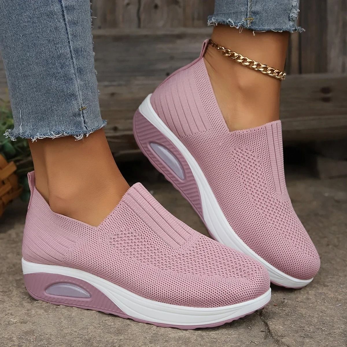Womens Mesh Breathable Slip On Platform Sneakers Comfortable Air Cushion Walking Shoes