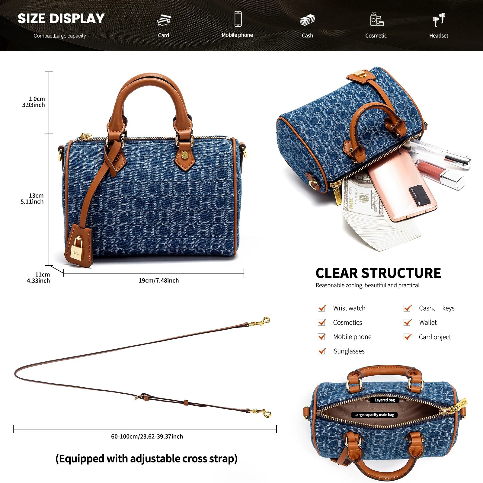 Womens Cowboy Splicing Pillow Bag Casual Party Shoulder Handbag