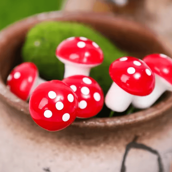 Mini Mushroom Fairy Garden Decor Set – Red Foam Miniatures for DIY Micro Landscape & Bonsai Decoration