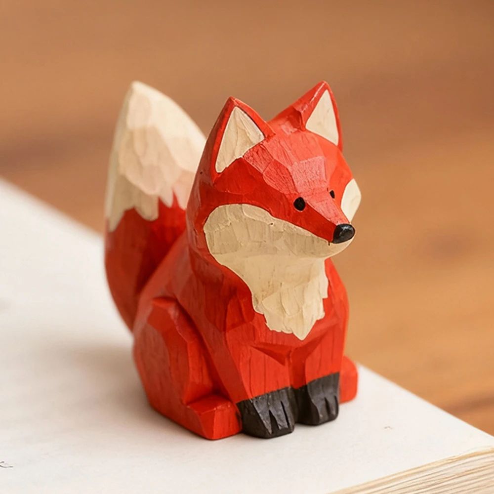 Handmade Wooden Fox Sculpture Decor