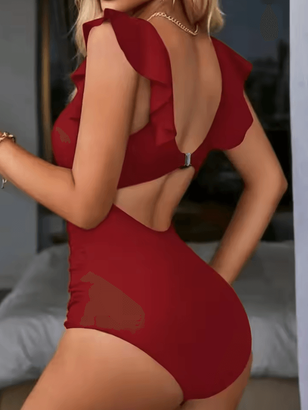 Womens Contrast Mesh One Piece Swimsuit – V-Neck Backless Tummy Control High Cut Swimwear