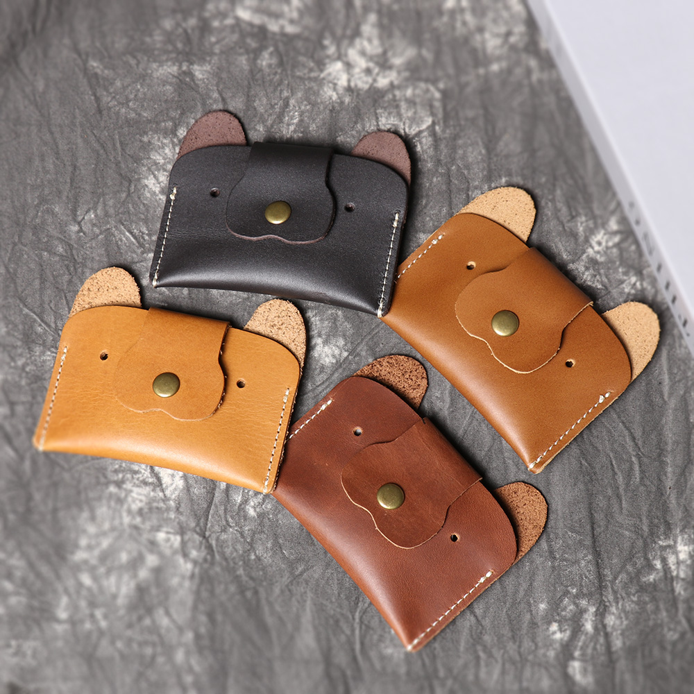 Creative Leather Card Holder, Cute Cartoon Puppy Design, Top Layer Cowhide ID and Cash Bag
