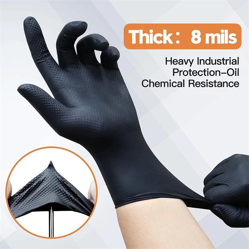 Industrial Black Nitrile Gloves 8mil Heavy Duty Disposable Gloves for Mechanic Tattoo Auto Work