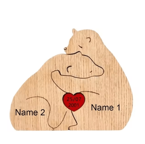 Personalized Bear Family Puzzle Ornament – Custom Name Wooden Keepsake Decor