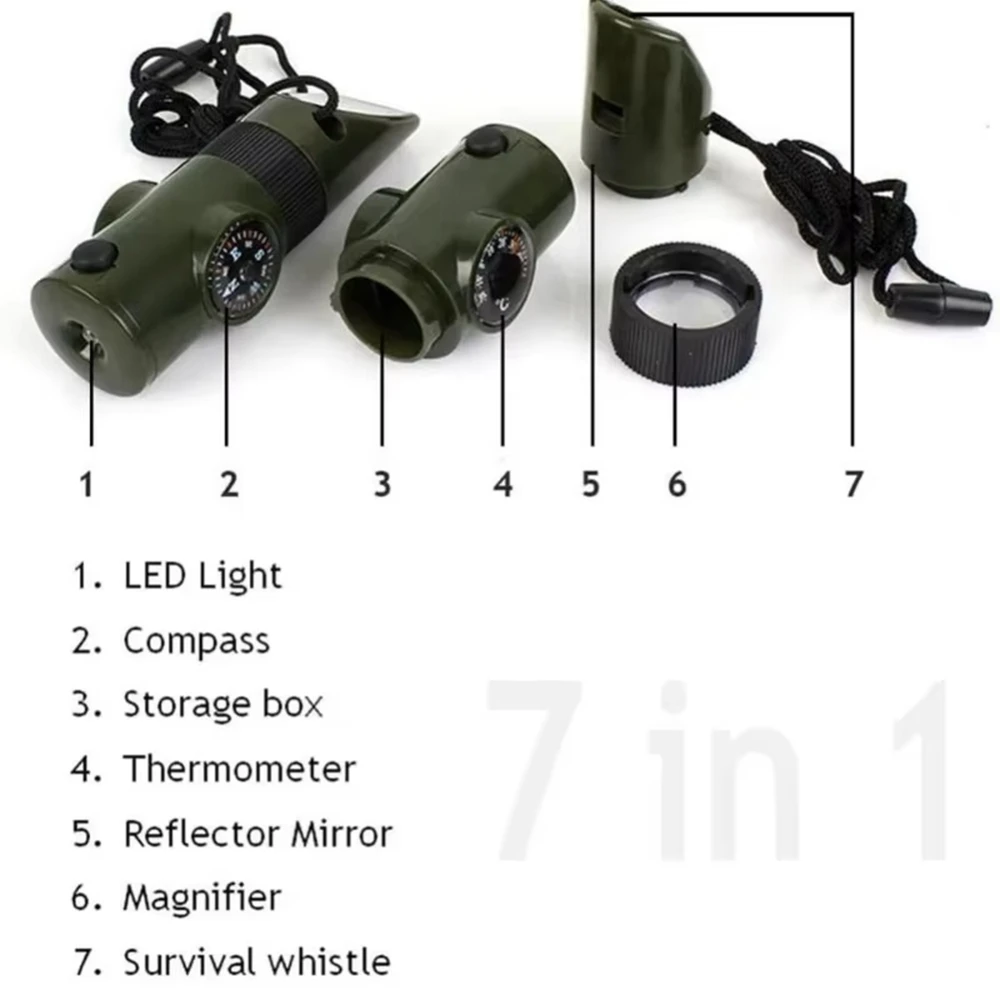Survival Whistle with Compass LED Light Emergency Outdoor Safety Tool