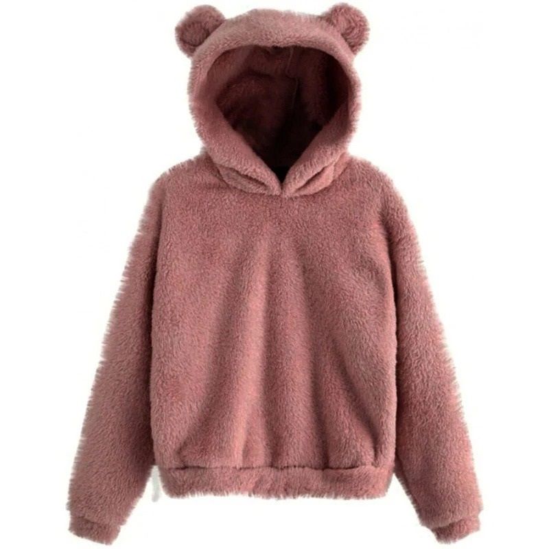 Womens Plush Rabbit Ear Hoodie with Long Sleeves