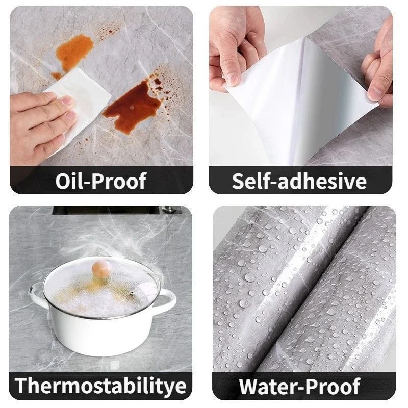 Premium Marble Self-Adhesive Wallpaper – Waterproof & Oil-Proof Kitchen Contact Paper with Thermostability
