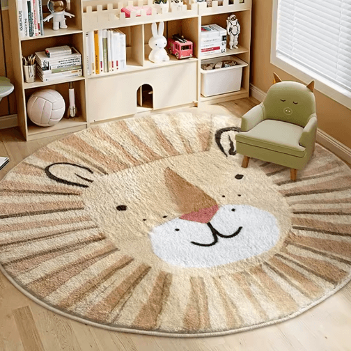 Cute Cartoon Lion Plush Rug – Soft Washable Kids Room Carpet
