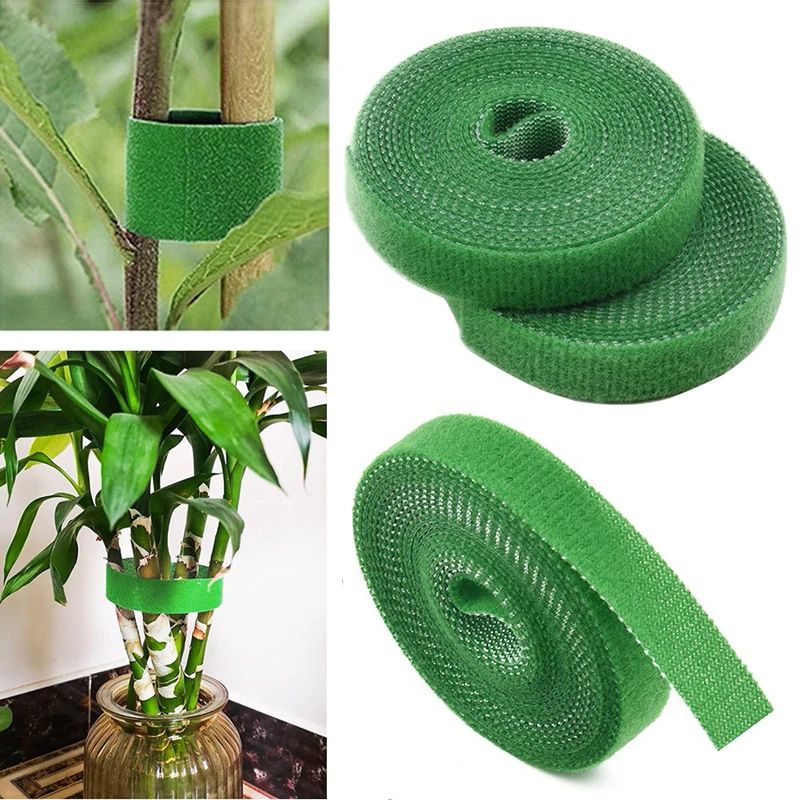 Green Garden Twine Plant Ties – Reusable Nylon Hook & Loop Plant Support Tape for Garden & Cable Organization (3 Rolls)