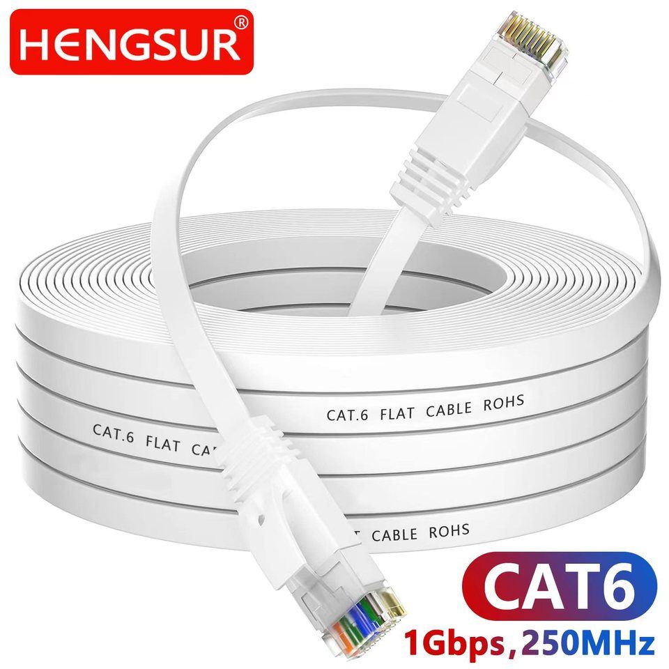 HENGSUR High-Speed Flat Cat6 Ethernet Cable – 5M to 30M RJ45 LAN Patch Cord for Router, Modem, and Gaming