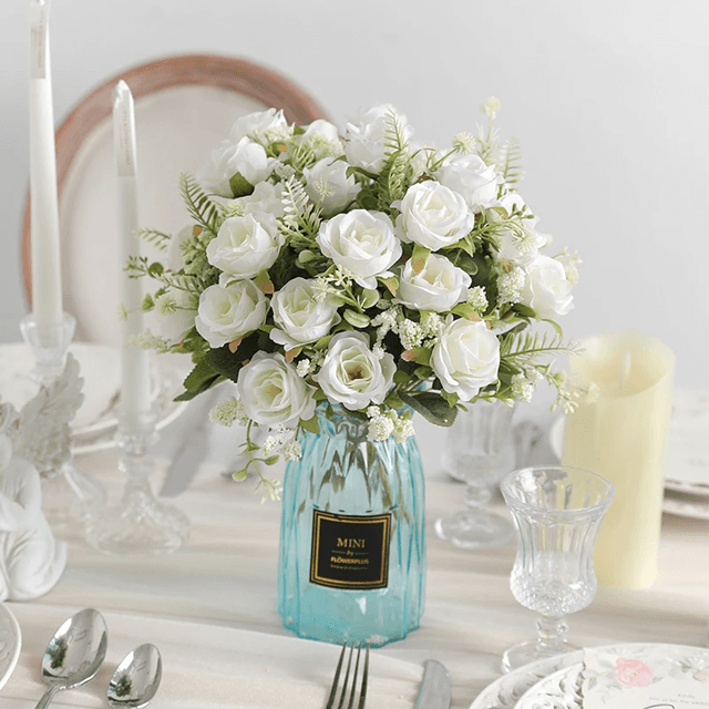 30cm Artificial Rose Bouquet with 5 Blooms and Buds for Wedding and Home Decor