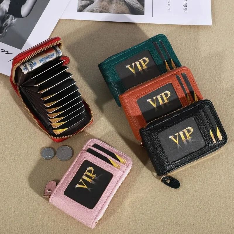 Vintage RFID-Blocking Card Case – Luxury PU Leather Secure Zipper Wallet