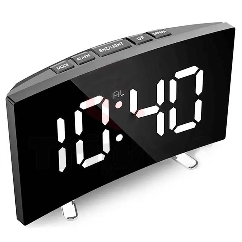 Digital LED Alarm Clock with Large Mirror Display and Noiseless Design