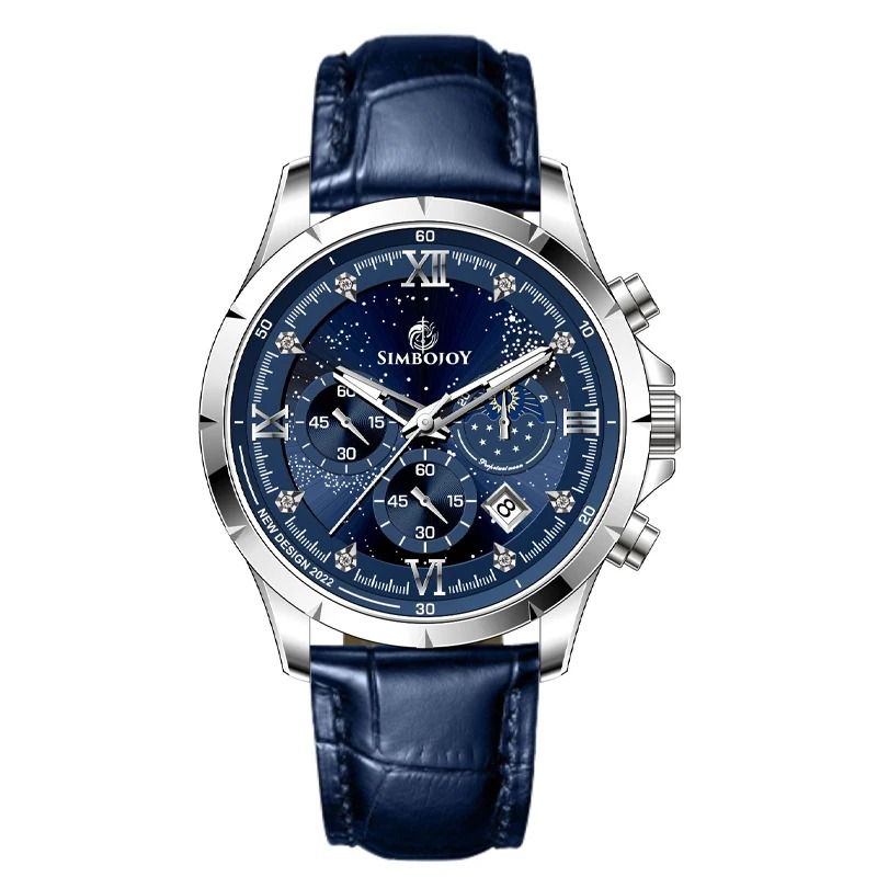 Mens Six-Needle Quartz Watch with Calendar & Night Light