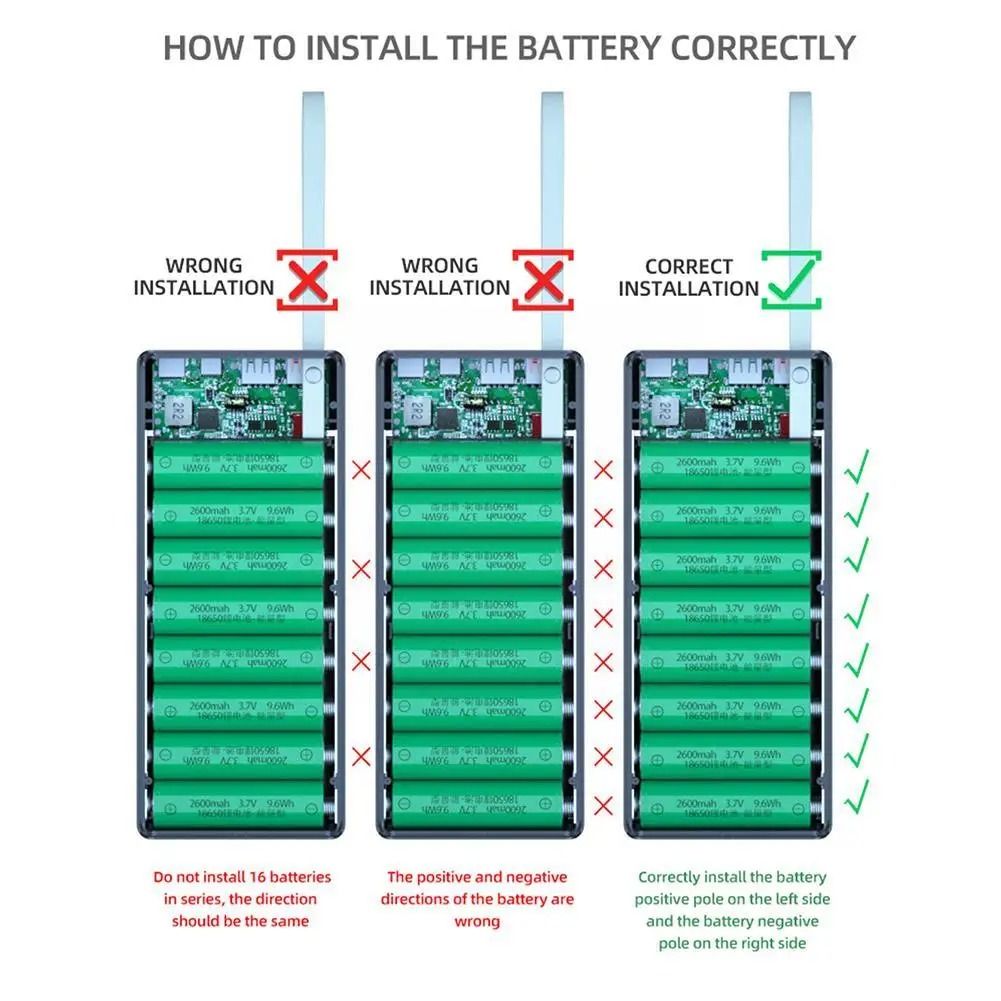 16-Slot 18650 Battery Holder Power Bank Case