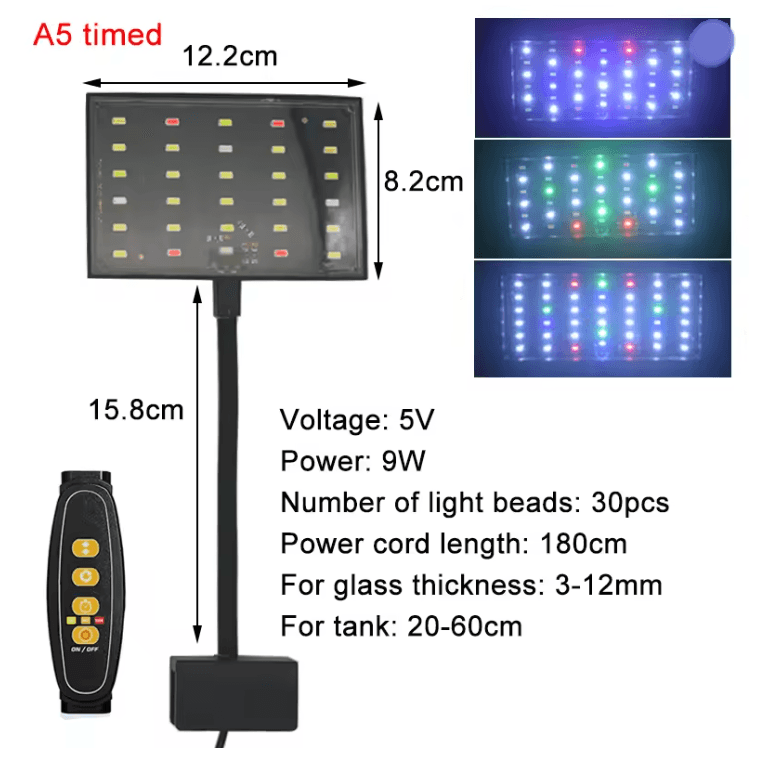 USB Aquarium LED Light Full Spectrum Plant Grow Lamp with Adjustable Brightness and Timer