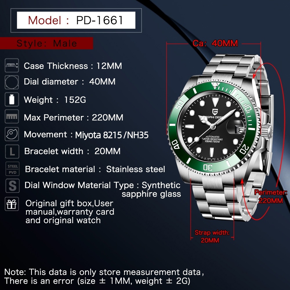 PAGANI Design Automatic Mechanical Watch for Men Waterproof Stainless Steel Luxury Timepiece